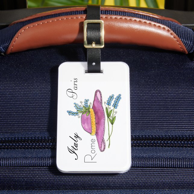Étiquette À Bagage Étiquette de bagage Chapeau rose avec fleurs (Insitu Rectoal 2)