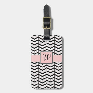 Étiquette À Bagage Étiquette de bagage chevron noir blanc et rose