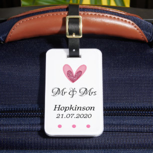 Étiquette À Bagage Étiquette de bagage - Cœur pailleté rose Mr & Mrs