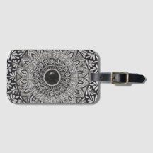 Étiquette de bagage d'art de mandala monochrome