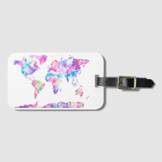 Étiquette À Bagage Étiquette de bagage de carte du monde d'aquarelle