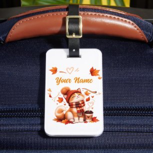 Étiquette À Bagage Étiquette de bagage de chat automnal mignon