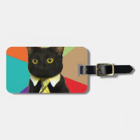 Étiquette de bagage de chat d'affaires