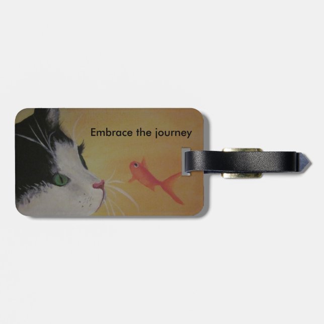 Étiquette À Bagage étiquette de bagage de chat et de poissons (Dos horizontal)
