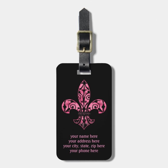 Étiquette À Bagage Étiquette de bagage de Fleur de lis Pink (Devant Vertical)
