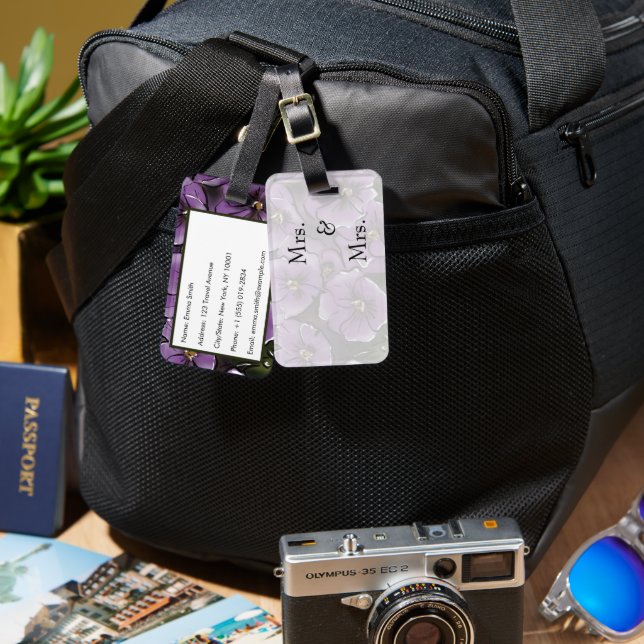 Étiquette À Bagage Étiquette de bagage de mariage lesbien aux fleurs  (Recto & Verso)