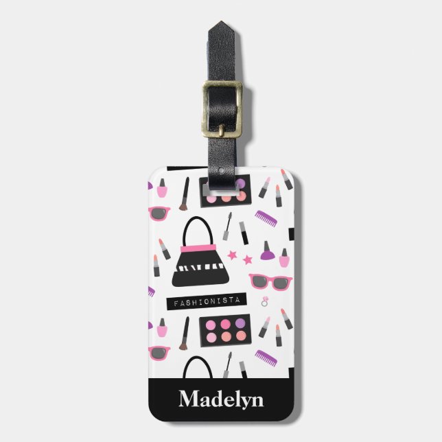 Étiquette À Bagage Étiquette de bagage de nom de filles de maquillage (Devant Vertical)