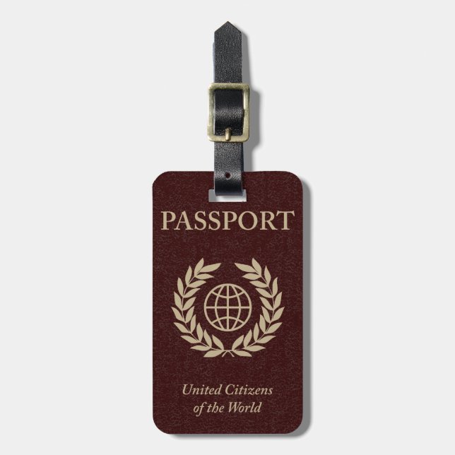 Étiquette À Bagage étiquette de bagage de passeport bordeaux (Devant Vertical)