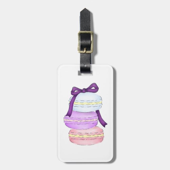 Étiquette À Bagage Étiquette de bagage de pile de Macaron d'aquarelle (Devant Vertical)