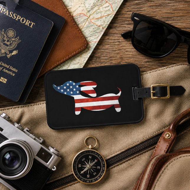 Étiquette À Bagage Étiquette de bagage de teckel américain Wiener (Dachshund American Wiener Luggage Bag Tag)