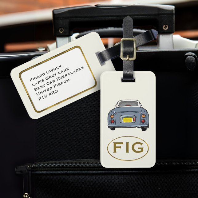 Étiquette À Bagage Étiquette de bagage de voiture Figarations Monogra (Fun lapis figgy luggage tag for your road trip adventures. Just add your initials & address details)