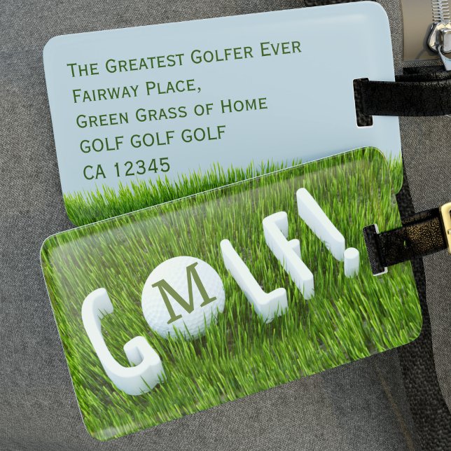 Étiquette À Bagage Étiquette de bagage de voyage de golf drôle Monogr (Golf! And more golf - that's what I say! Add your initial to the golf ball and address on reverse)