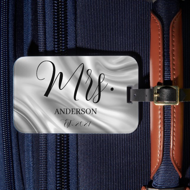 Étiquette À Bagage Étiquette de bagage de voyage de noces Mme Script  (Insitu Rectoal 4)