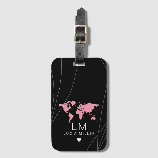 Étiquette À Bagage étiquette de bagage de voyage noir avec son nom &  (Devant Vertical)