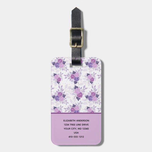 Étiquette À Bagage Étiquette de bagage élégante avec monogramme flora (Devant Vertical)