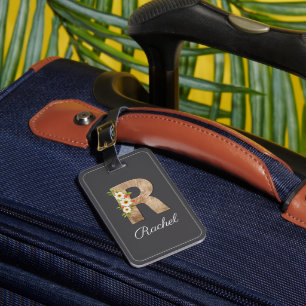 Étiquette À Bagage Étiquette de bagage en bois gris avec monogramme R