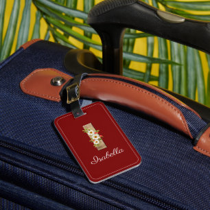 Étiquette À Bagage Étiquette de bagage en bois rouge foncé avec monog