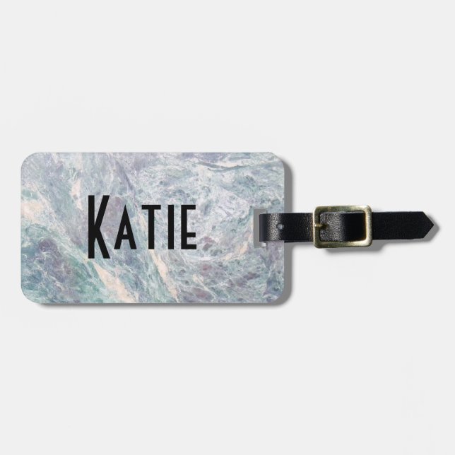 Étiquette À Bagage étiquette de bagage en marbre aquarelle (Devant horizontal)
