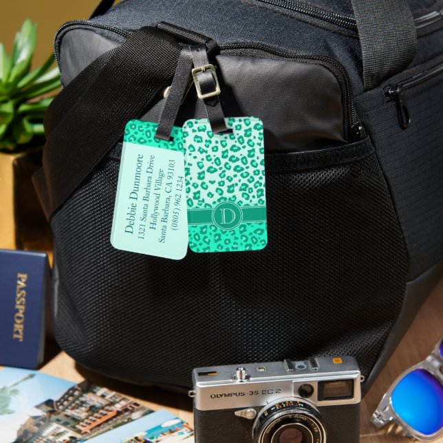 Étiquette À Bagage étiquette de bagage en monogramme vert aqua Emprei (Recto & Verso)
