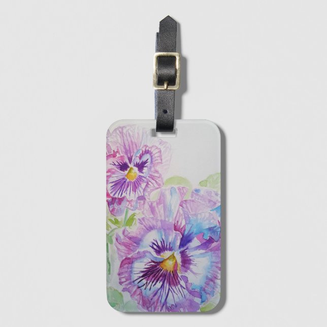 Étiquette À Bagage Étiquette de bagage fleur de pensée violette aquar (Devant Vertical)
