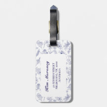 Étiquette de bagage Fleur de Saison bleue et blanc