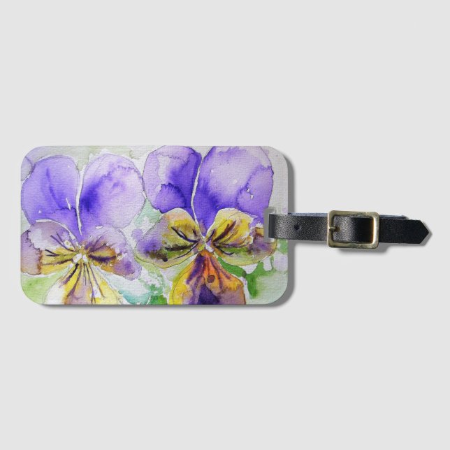Étiquette À Bagage Étiquette de bagage fleur de violette pourpre aqua (Devant Horizontal)
