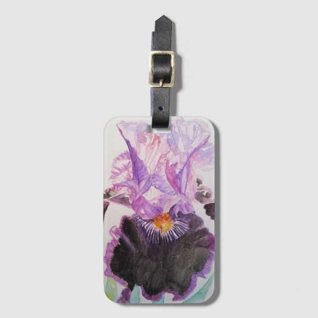 Étiquette À Bagage Étiquette de bagage fleur d'iris pourpre aquarelle (Devant Vertical)