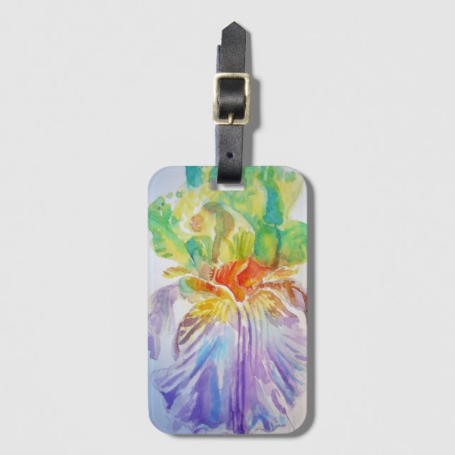 Étiquette À Bagage Étiquette de bagage fleur d'iris pourpre aquarelle (Devant Vertical)