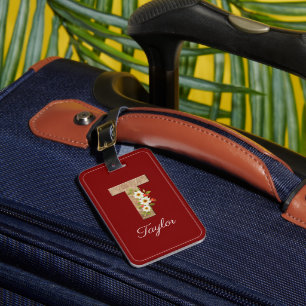 Étiquette À Bagage Étiquette de bagage fleur lettre en bois T monogra