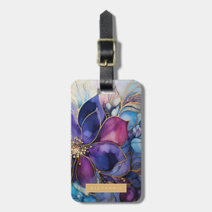 Étiquette À Bagage Étiquette de bagage fleur or et violet