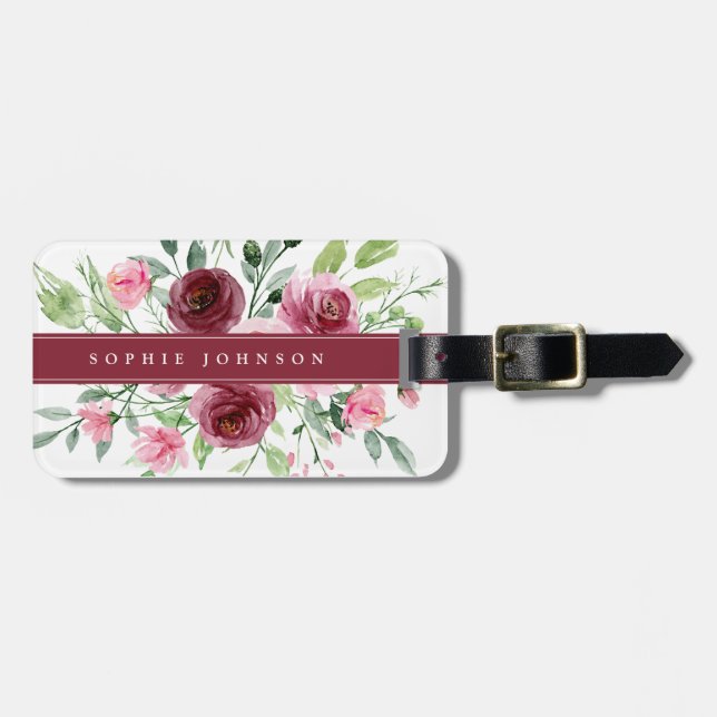 Étiquette À Bagage Étiquette de bagage Fleurs Aquarelle (Devant horizontal)