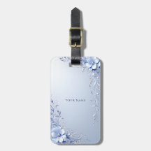 Étiquette de bagage Fleurs Ornées Bleues avec Perl