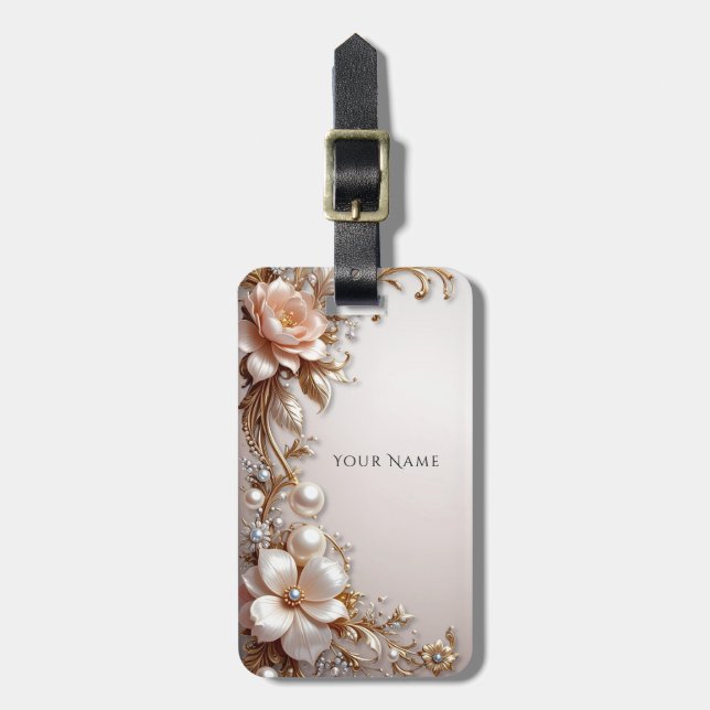 Étiquette À Bagage Étiquette de bagage Fleurs roses et blanches douce (Devant Vertical)