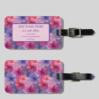 Étiquette À Bagage Étiquette de bagage florale aquarelle rose et viol