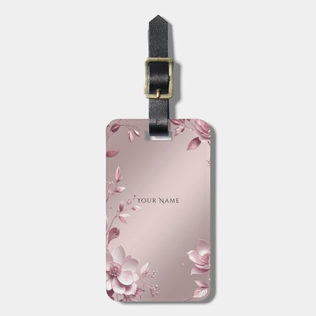 Étiquette À Bagage Étiquette de bagage florale rose délicate (Devant Vertical)