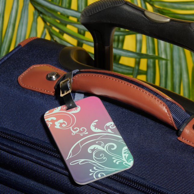 Étiquette À Bagage Étiquette de bagage florale violette et sarcelle (Insitu Rectoal 1)