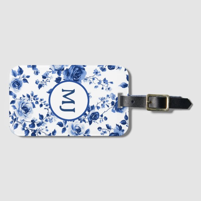 Étiquette À Bagage Étiquette de bagage initiale Toile bleue (Devant Horizontal)