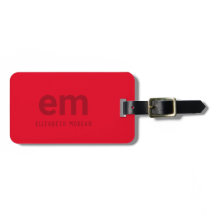 Étiquette de bagage moderne minimale rouge avec mo