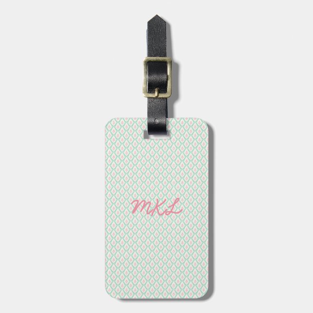Étiquette À Bagage Étiquette de bagage Monogram | Motif pastel vert e (Devant Vertical)