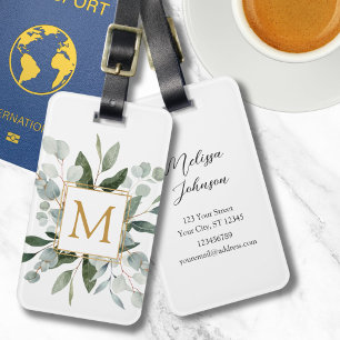Étiquette À Bagage Étiquette de bagage Monogramme Aquarelle Feuilles 