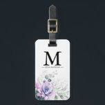 Étiquette À Bagage Étiquette de bagage Monogramme de plantes succulen<br><div class="desc">Étiquettes de bagage à monogramme élégant avec feuilles d'argent et plantes succulentes</div>