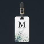 Étiquette À Bagage Étiquette de bagage Monogramme de verdure de succu<br><div class="desc">Étiquettes de bagage à monogramme élégant avec feuilles d'argent et succulentes</div>