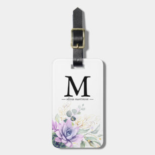 Étiquette À Bagage Étiquette de bagage Monogramme de verdure de succu