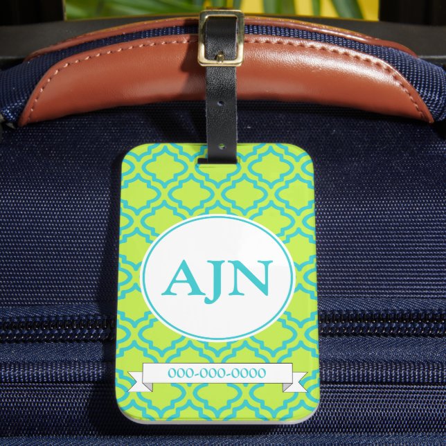 Étiquette À Bagage Étiquette de bagage Monogramme Lime (Insitu Rectoal 2)