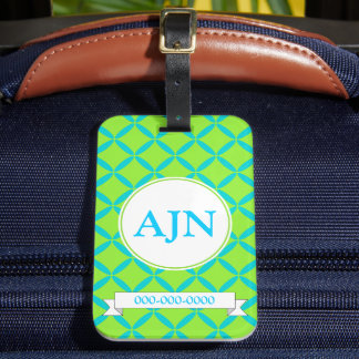 Étiquette À Bagage Étiquette de bagage Monogramme Lime Turquoise