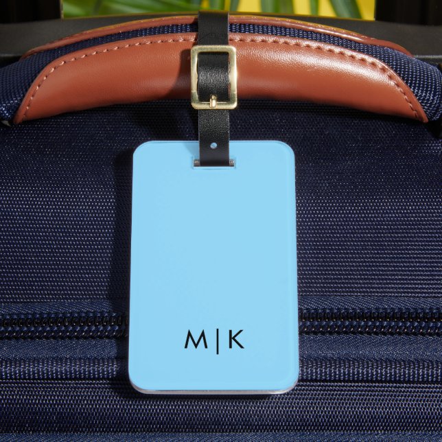 Étiquette À Bagage Étiquette de bagage monogramme moderne bleu bébé e (Insitu Rectoal 2)