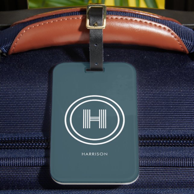 Étiquette À Bagage Étiquette de bagage | Monogramme simple moderne (Insitu Rectoal 2)