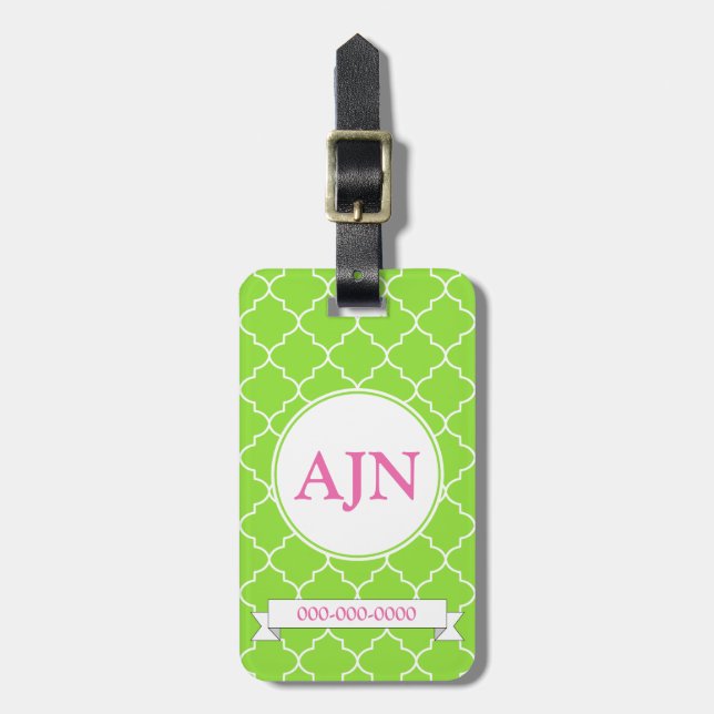 Étiquette À Bagage Étiquette de bagage Monogramme Vert Citron Clair (Devant Vertical)