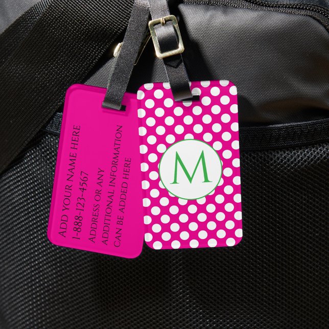 Étiquette À Bagage Étiquette de bagage Monogramme Vert Points noirs R (Créateur téléchargé)