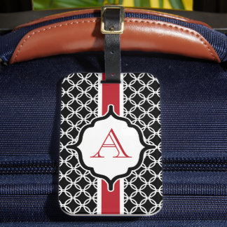 Étiquette À Bagage Étiquette de bagage monogrammée rouge et noir